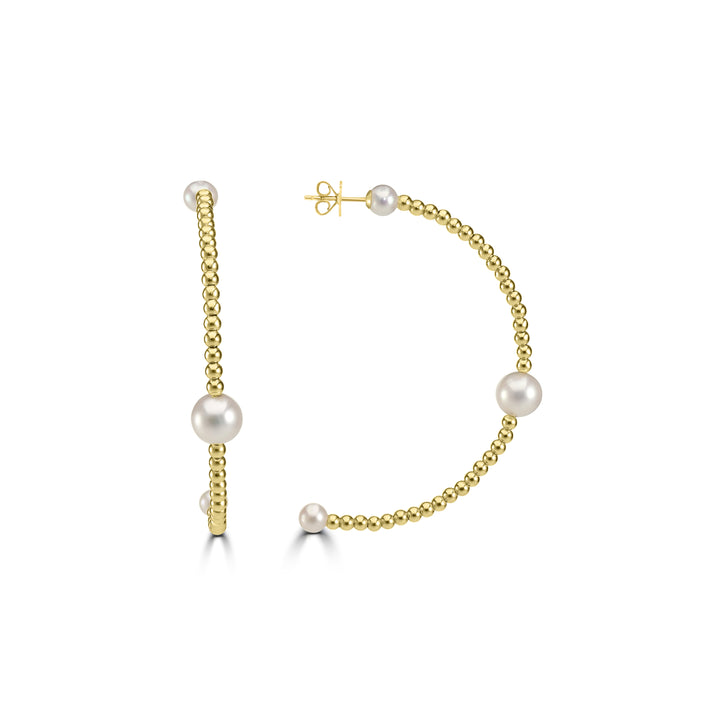 Pearl Beaded Hoop Earring in 18K YG