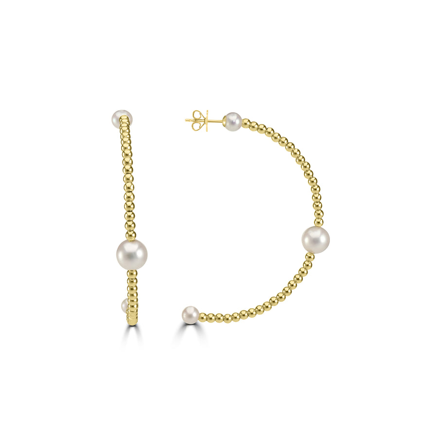 Pearl Beaded Hoop Earring in 18K YG