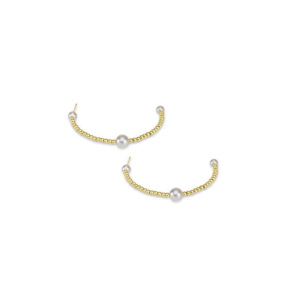 Pearl Beaded Hoop Earring in 18K YG