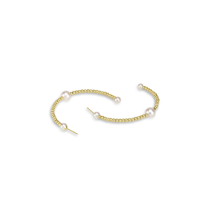 Pearl Beaded Hoop Earring in 18K YG