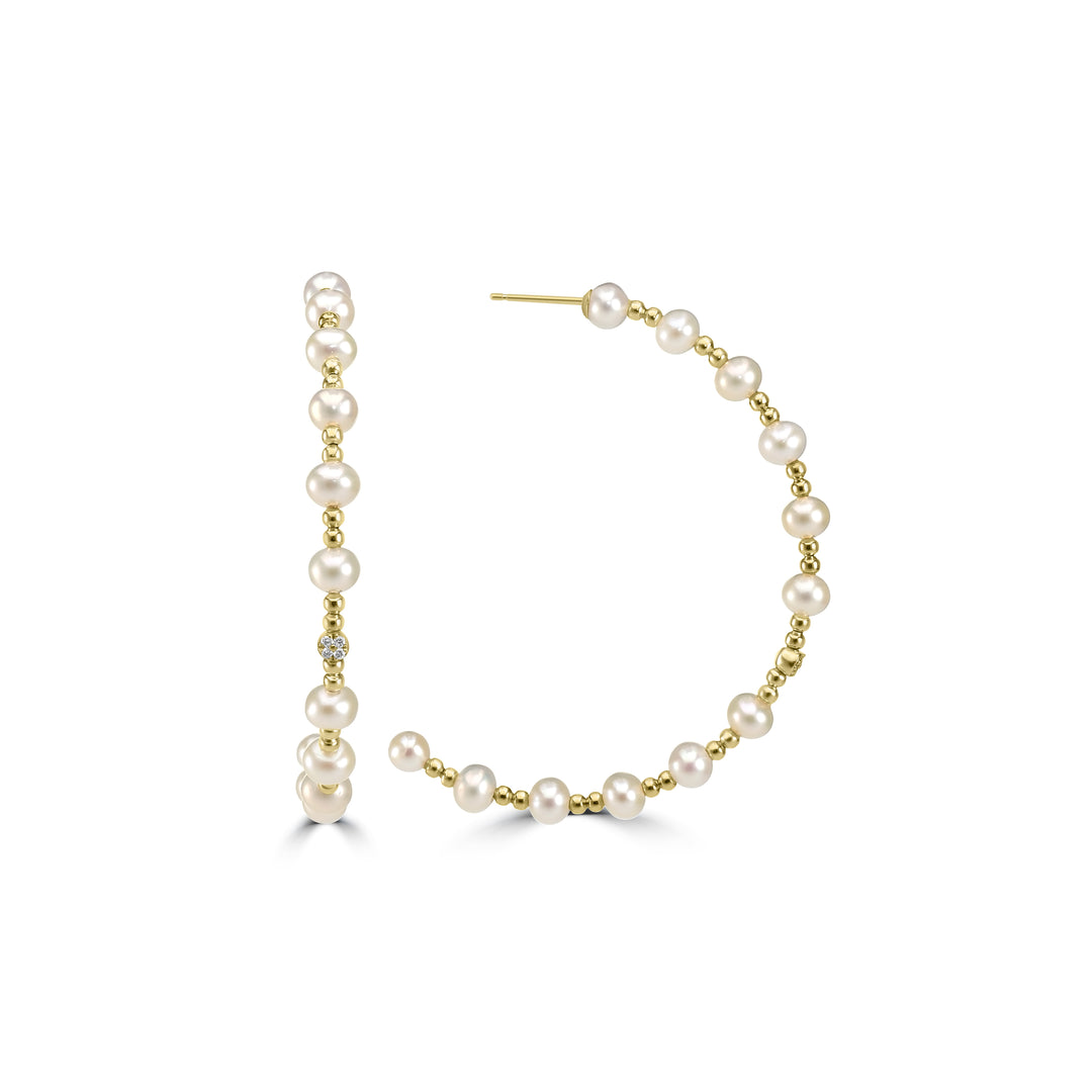 Pearl Beaded Hoop Earring in 18K YG