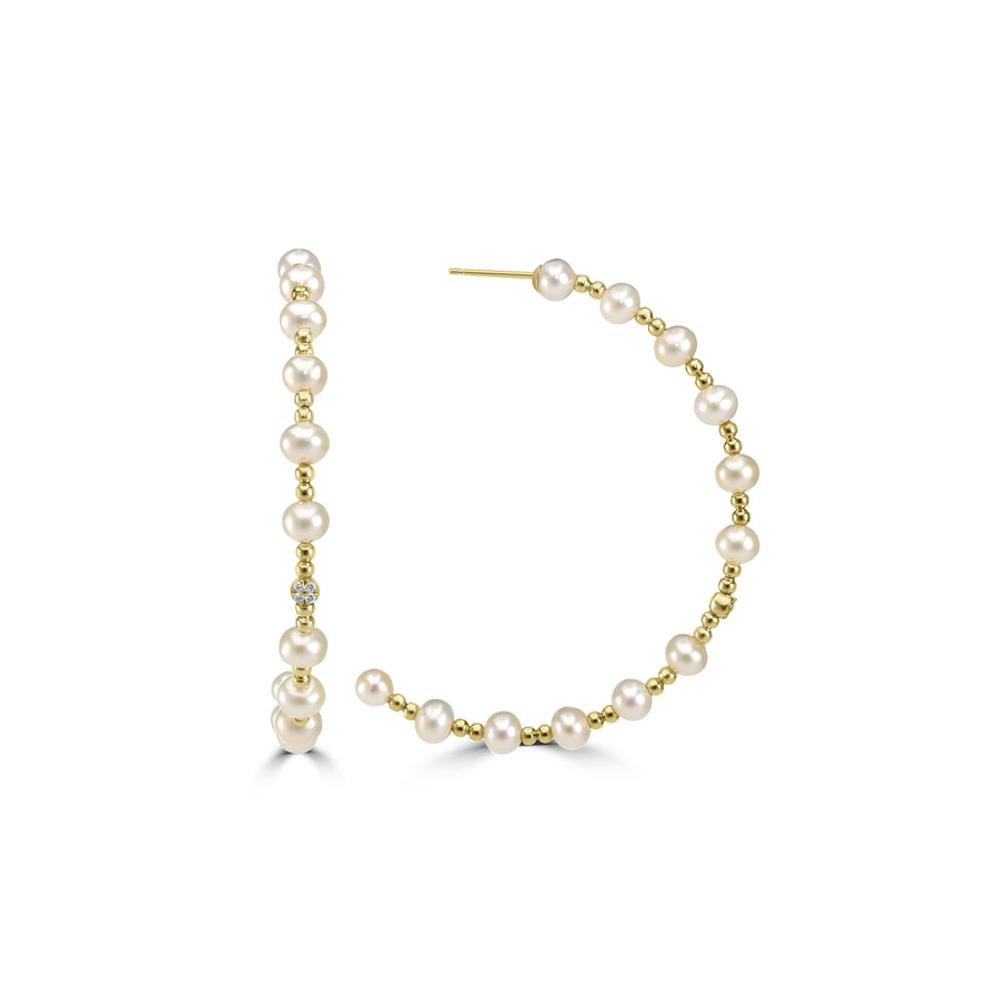 Pearl Beaded Hoop Earring in 18K YG