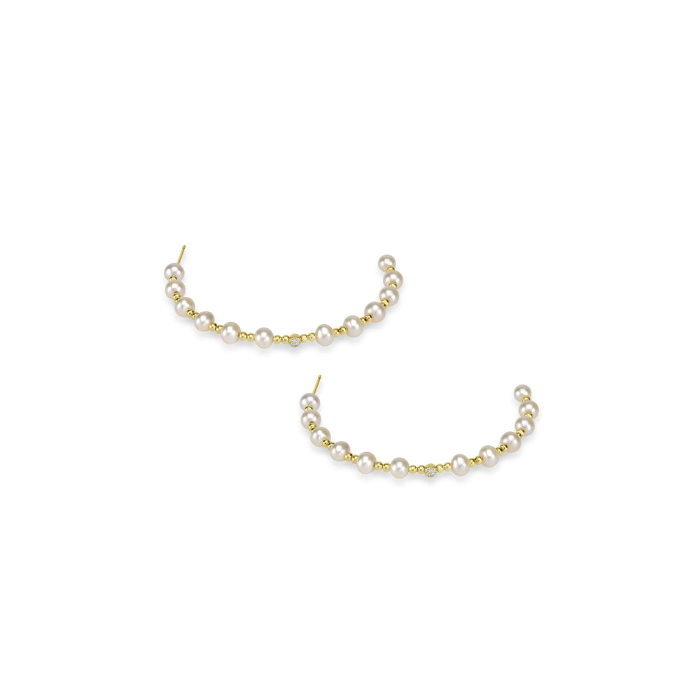 Pearl Beaded Hoop Earring in 18K YG
