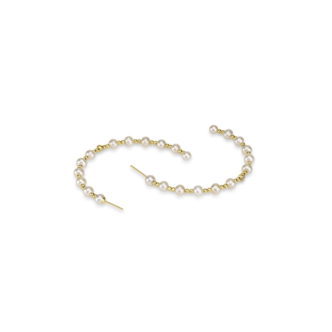 Pearl Beaded Hoop Earring in 18K YG