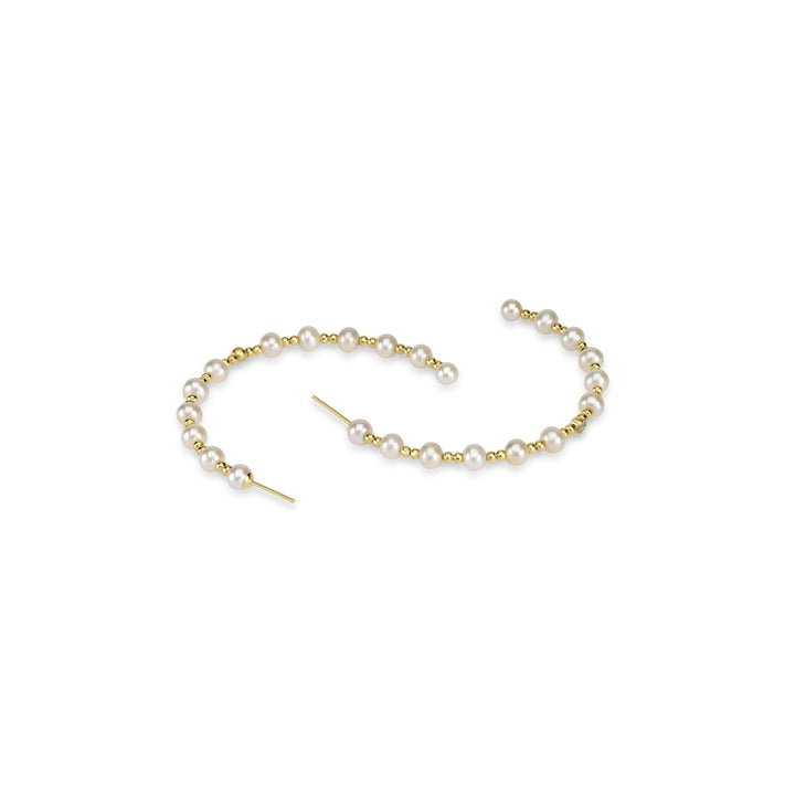 Pearl Beaded Hoop Earring in 18K YG