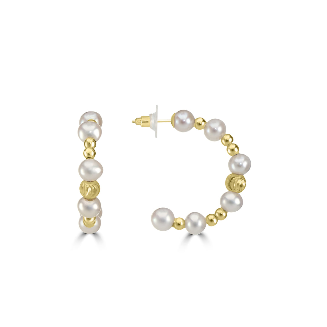 Pearl Beaded Hoop Earring in 18K YG