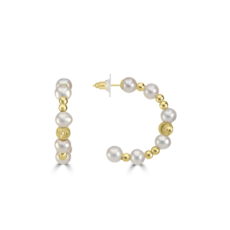 Pearl Beaded Hoop Earring in 18K YG