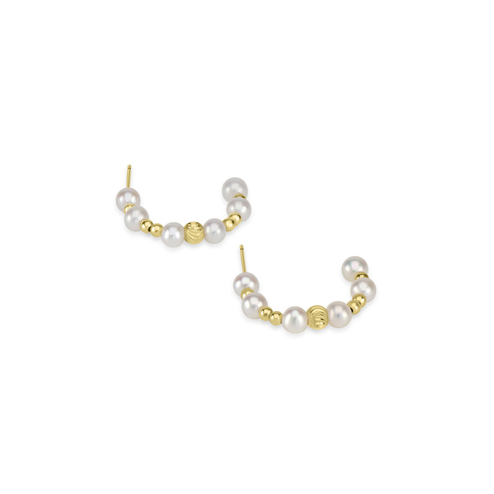Pearl Beaded Hoop Earring in 18K YG