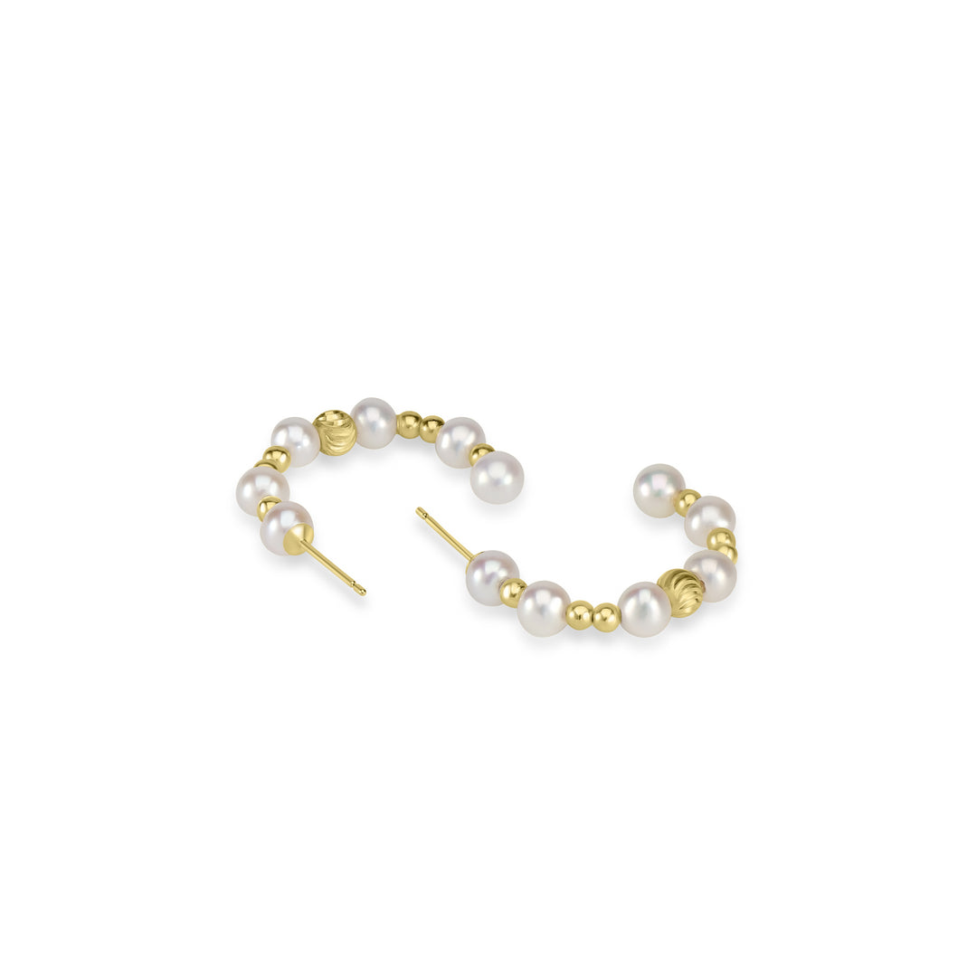 Pearl Beaded Hoop Earring in 18K YG