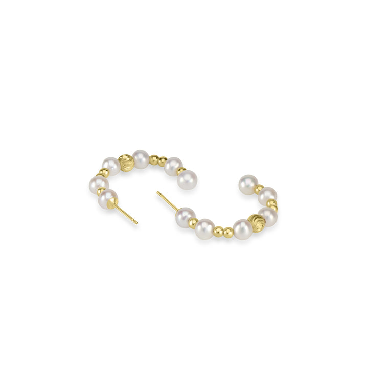 Pearl Beaded Hoop Earring in 18K YG