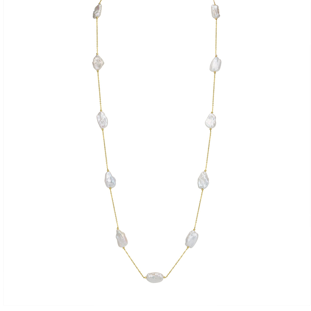 Pearl Beaded Station Necklace in 18K YG