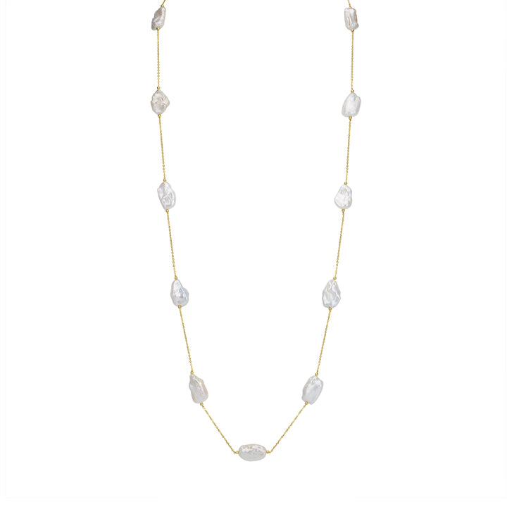 Pearl Beaded Station Necklace in 18K YG