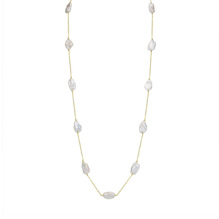 Pearl Beaded Station Necklace in 18K YG