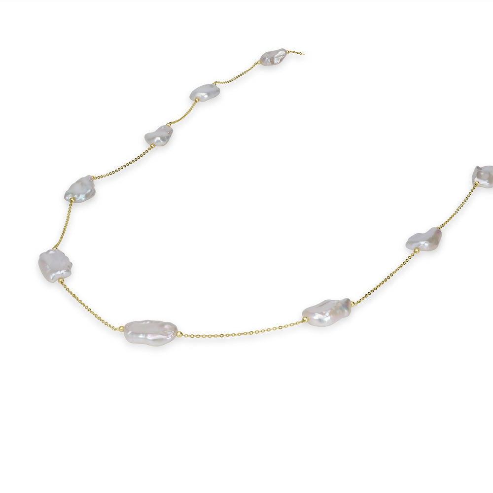Pearl Beaded Station Necklace in 18K YG