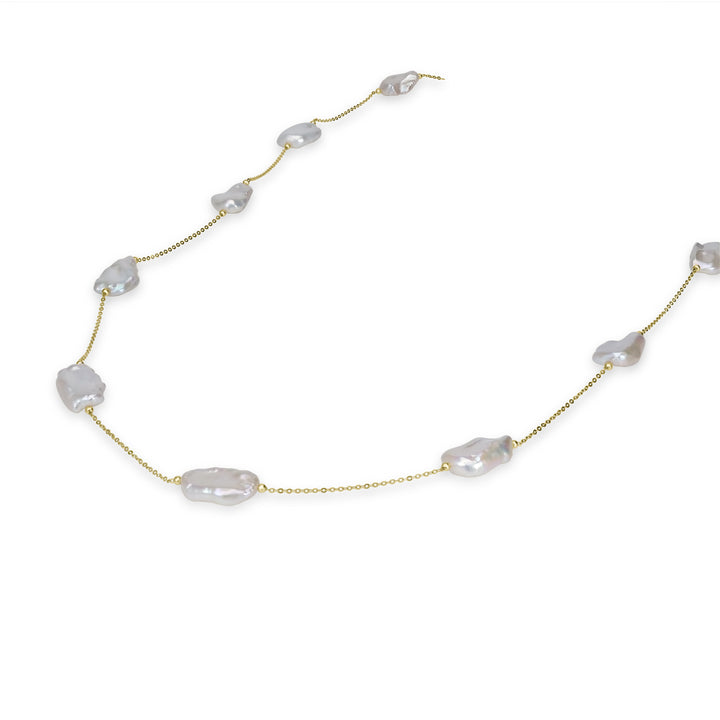 Pearl Beaded Station Necklace in 18K YG