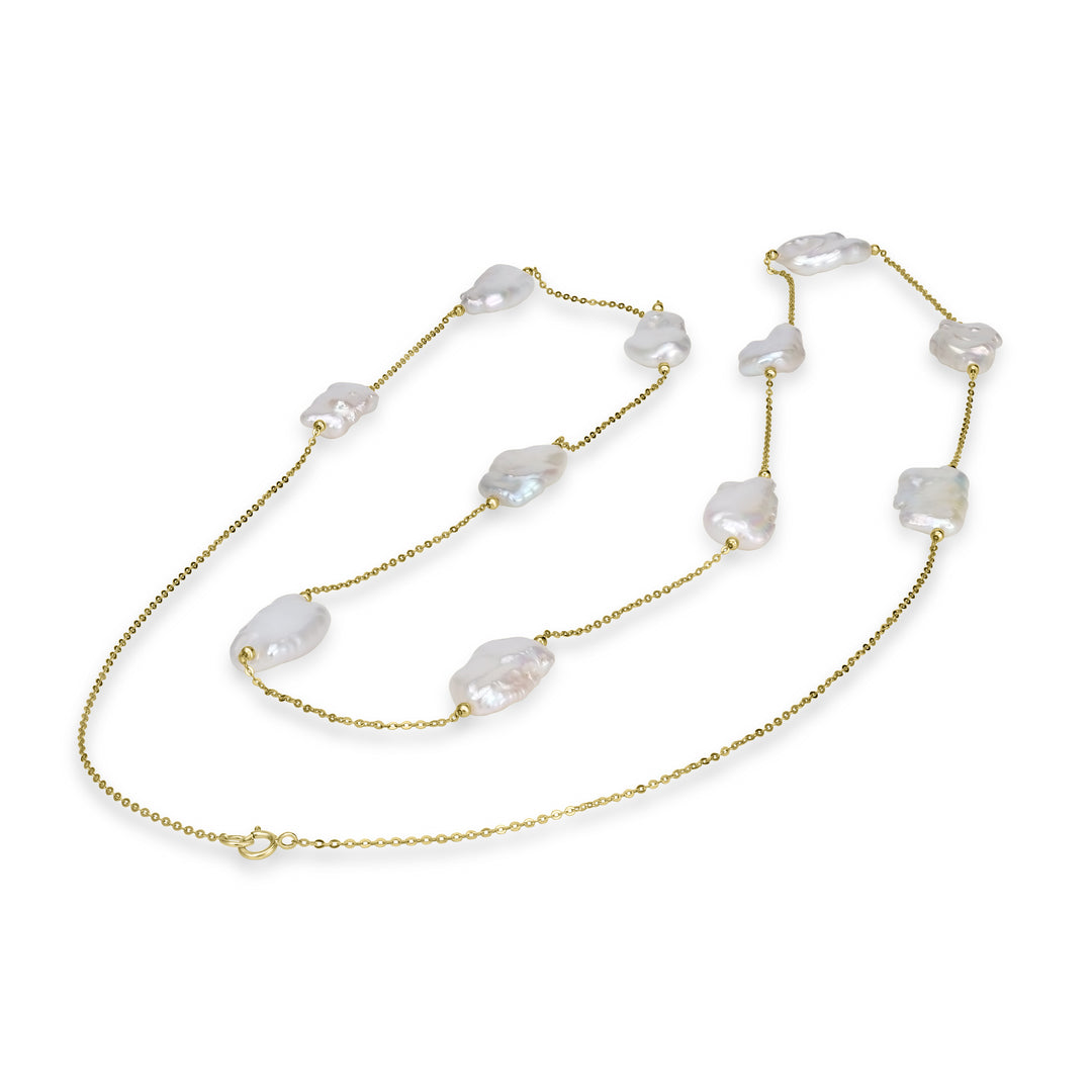 Pearl Beaded Station Necklace in 18K YG