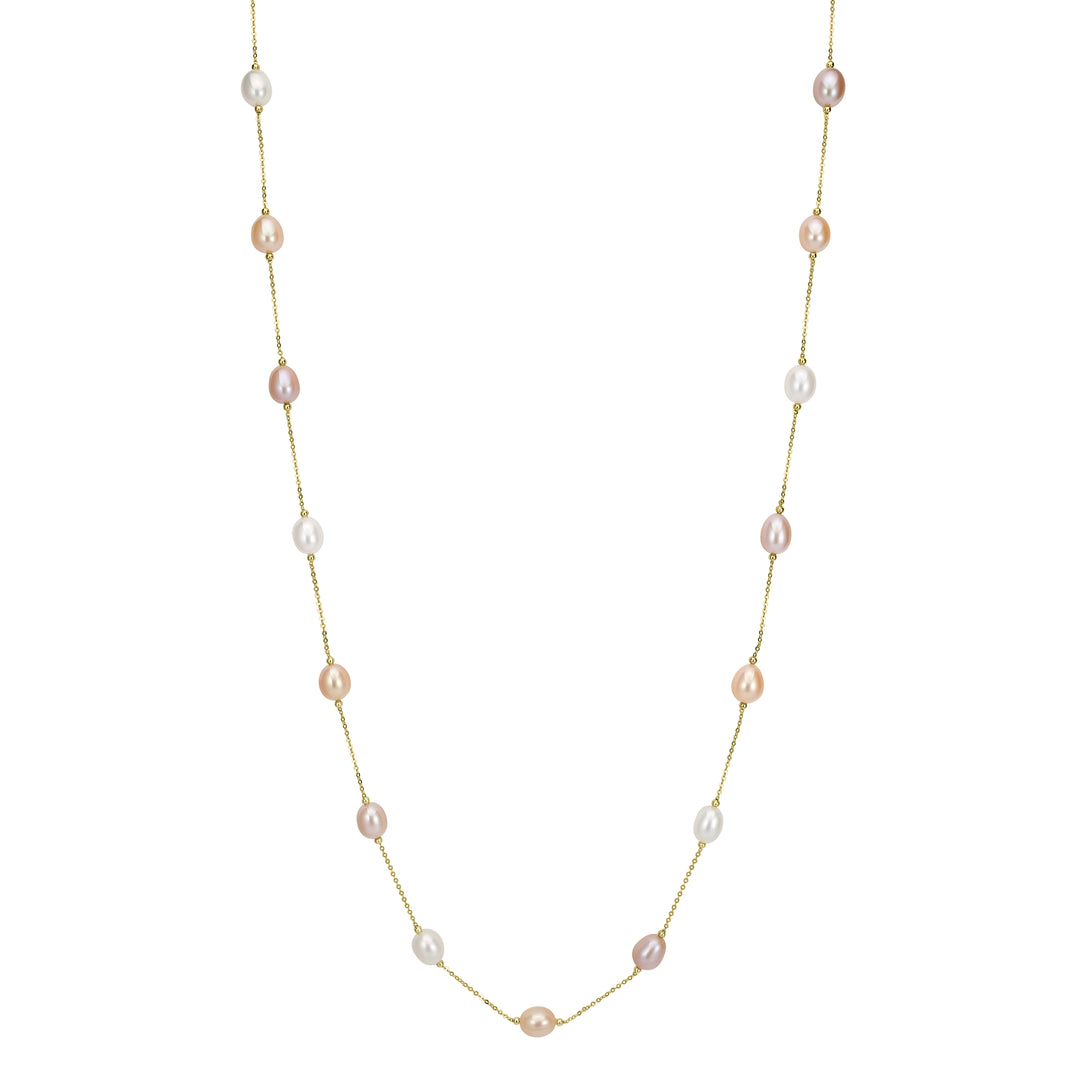 Pearl Beaded Station Necklace in 18K YG