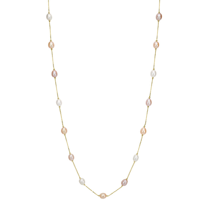 Pearl Beaded Station Necklace in 18K YG