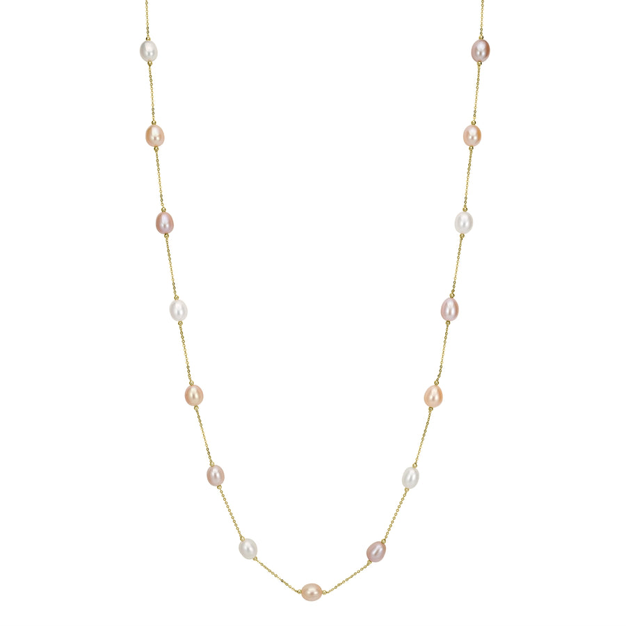 Pearl Beaded Station Necklace in 18K YG