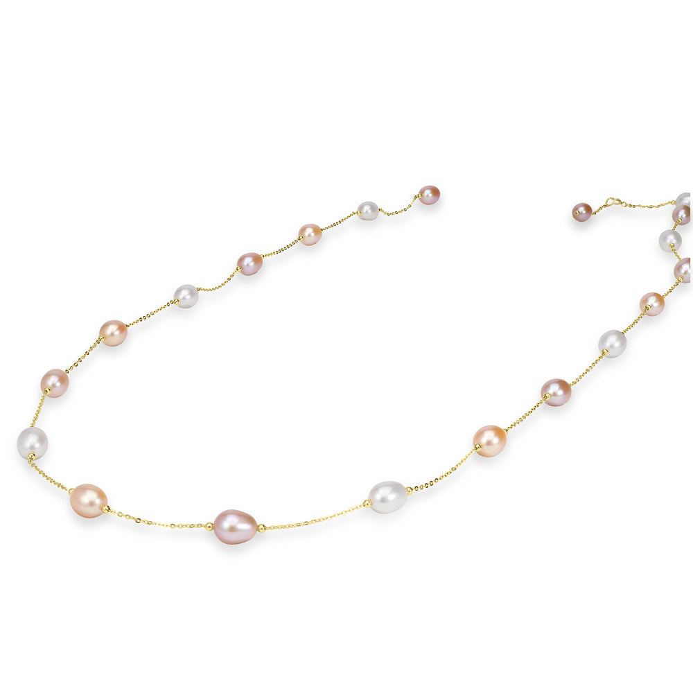 Pearl Beaded Station Necklace in 18K YG