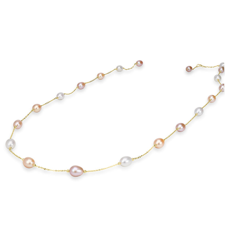 Pearl Beaded Station Necklace in 18K YG