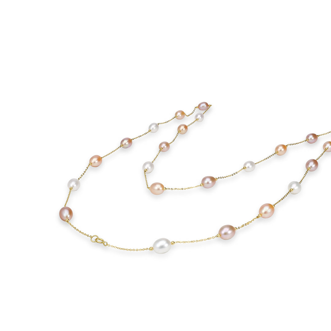 Pearl Beaded Station Necklace in 18K YG