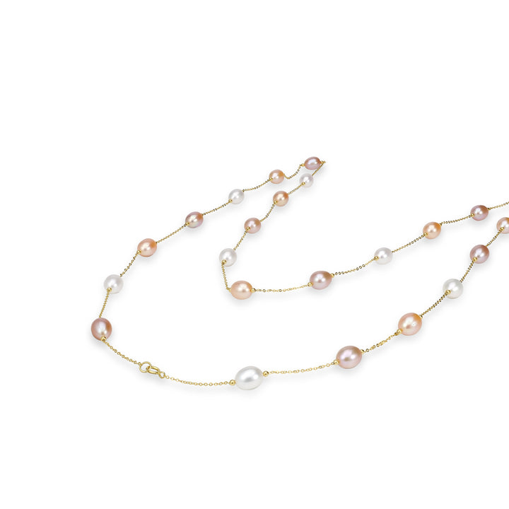 Pearl Beaded Station Necklace in 18K YG