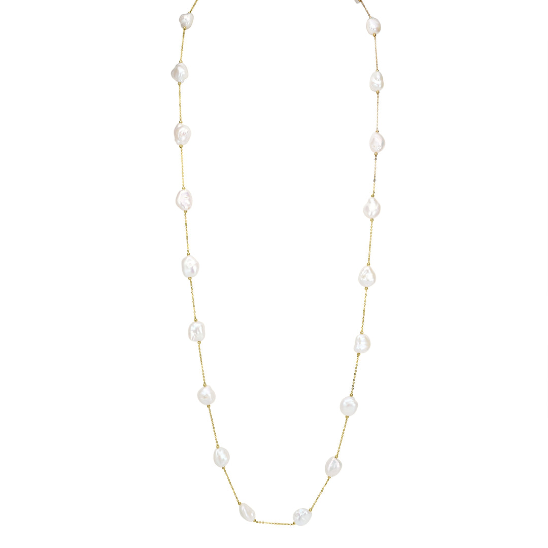 Pearl Enchantress: Women's 18K Gold-Poised Pearl Necklace