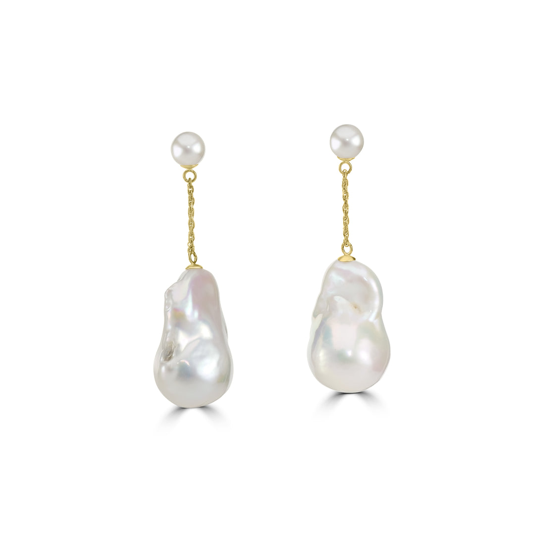 Luxury Baroque Pearl Drop Earrings in 18K Yellow Gold - Elegant and Timeless