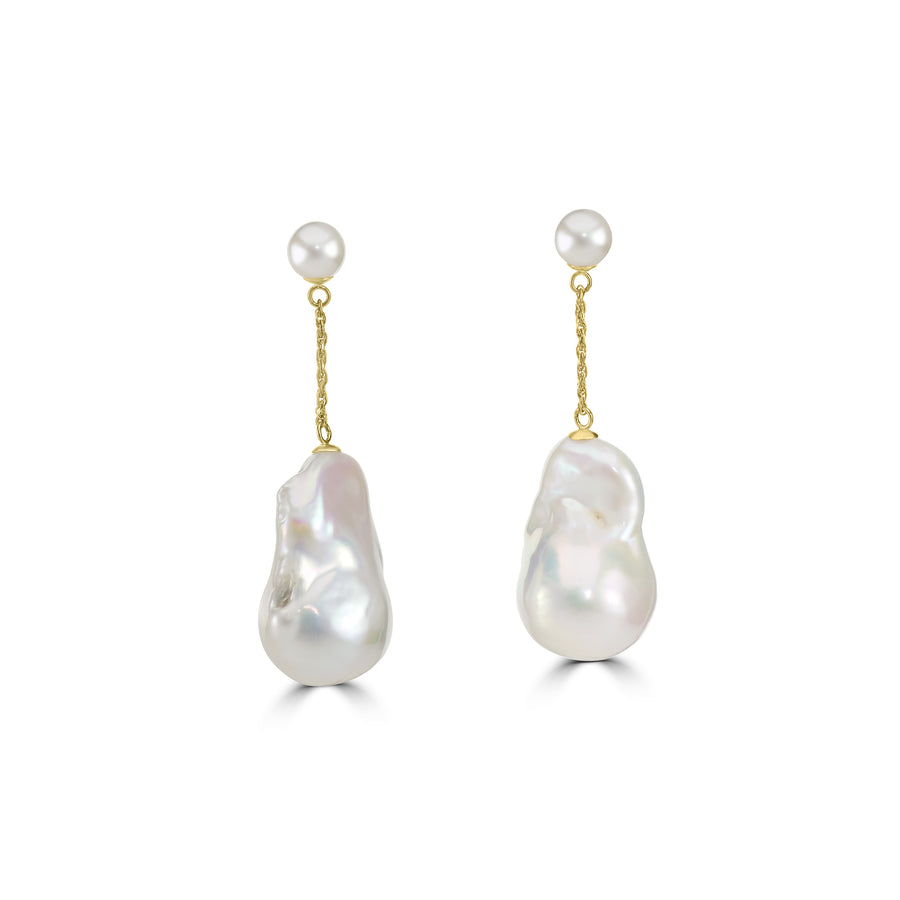 Luxury Baroque Pearl Drop Earrings in 18K Yellow Gold - Elegant and Timeless