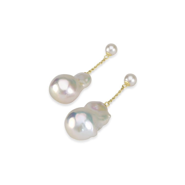 Luxury Baroque Pearl Drop Earrings in 18K Yellow Gold - Elegant and Timeless