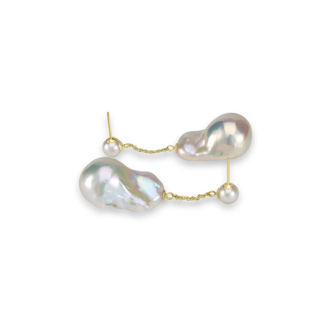 Luxury Baroque Pearl Drop Earrings in 18K Yellow Gold - Elegant and Timeless