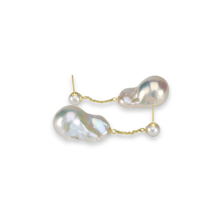 Luxury Baroque Pearl Drop Earrings in 18K Yellow Gold - Elegant and Timeless