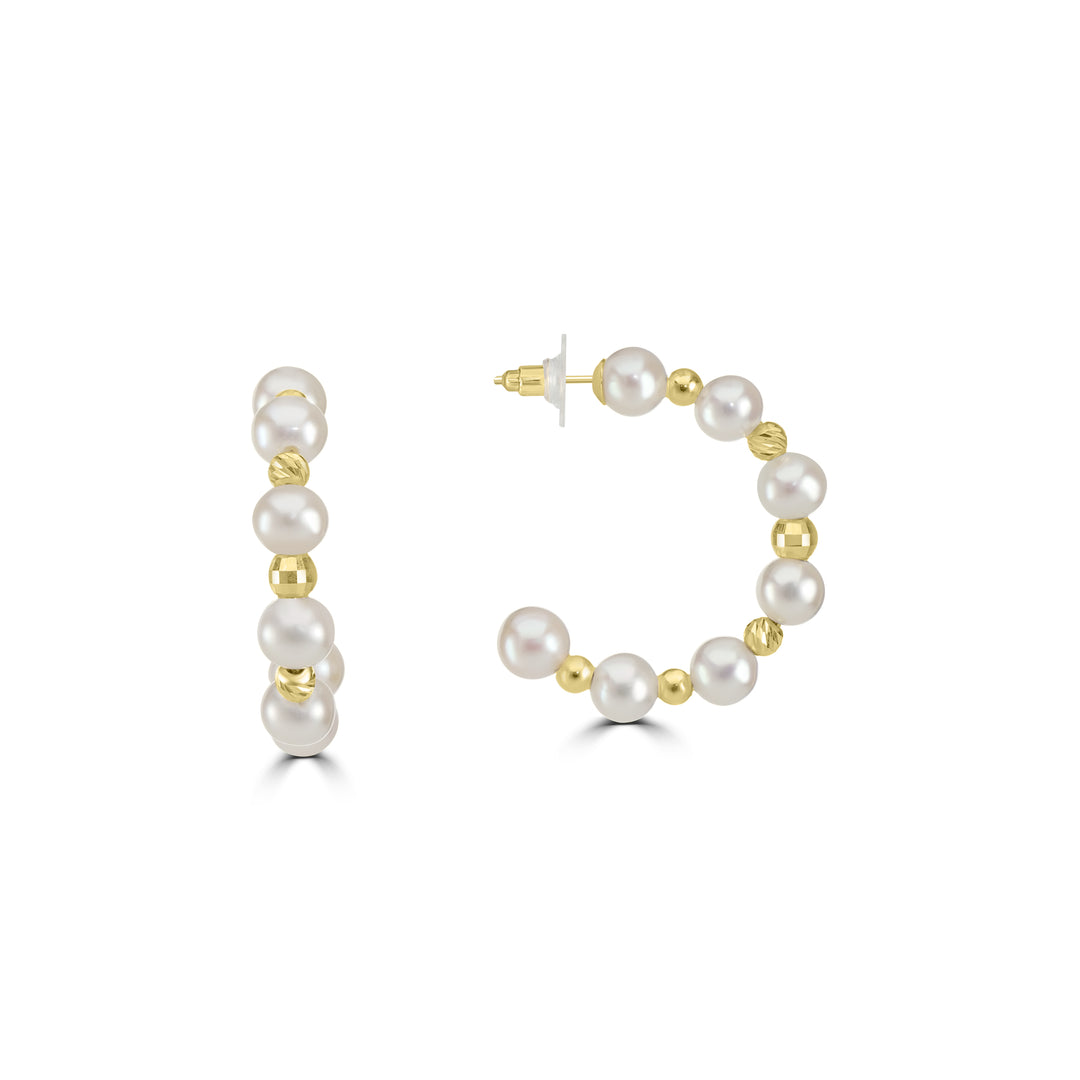 Pearl Beaded Hoop Earring in 18K YG