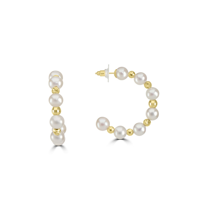 Pearl Beaded Hoop Earring in 18K YG