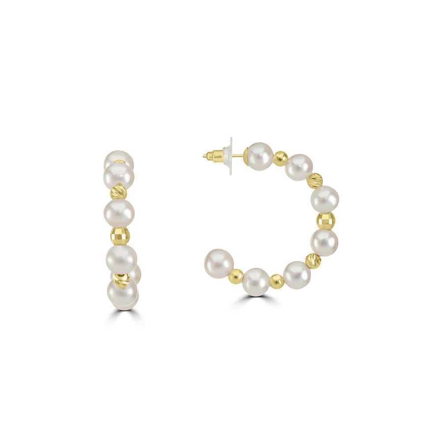 Pearl Beaded Hoop Earring in 18K YG