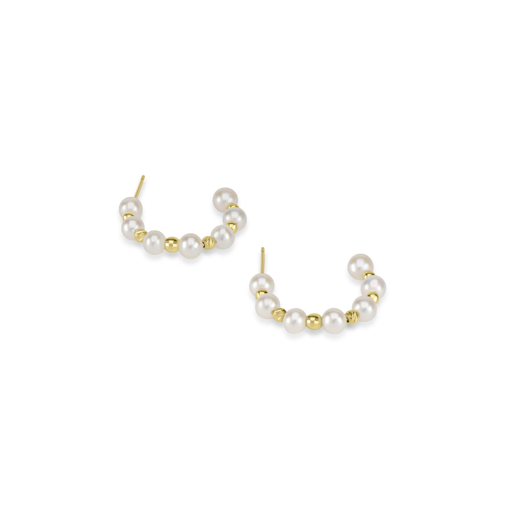 Pearl Beaded Hoop Earring in 18K YG