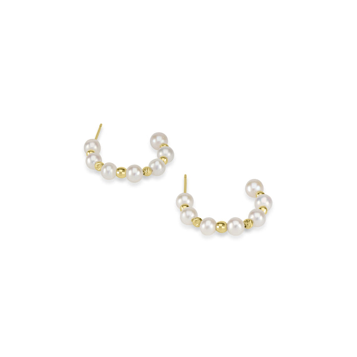Pearl Beaded Hoop Earring in 18K YG