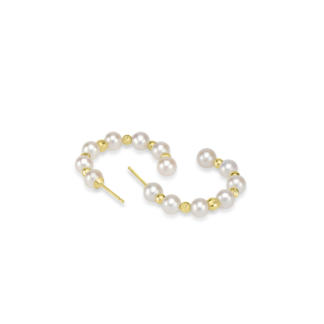 Pearl Beaded Hoop Earring in 18K YG