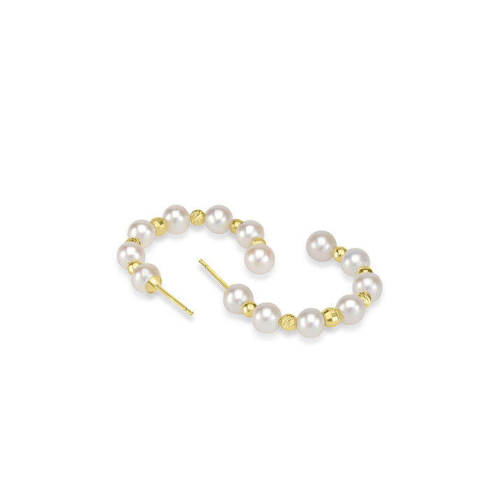 Pearl Beaded Hoop Earring in 18K YG