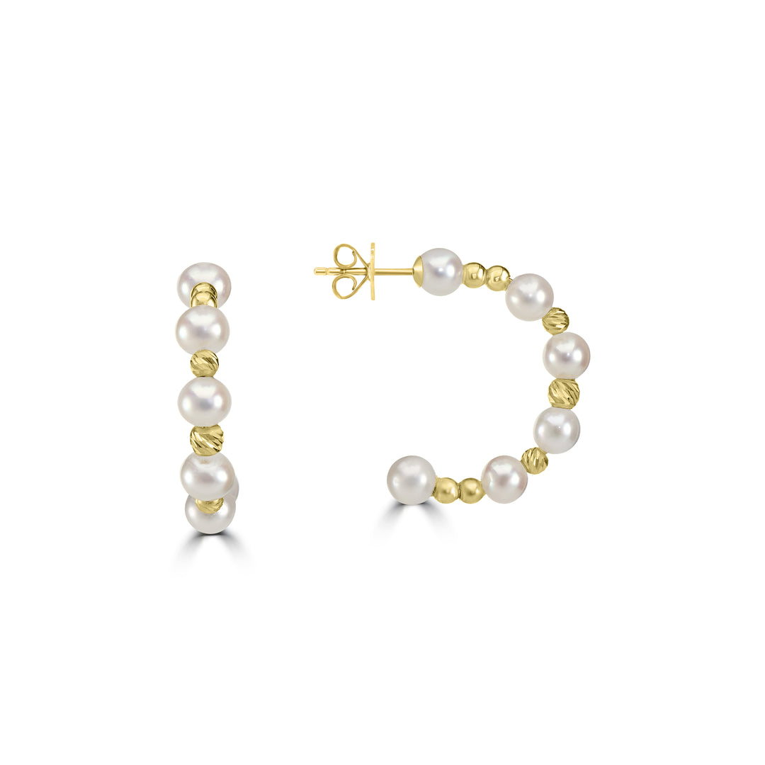 Pearl Beaded Hoop Earring in 18K YG