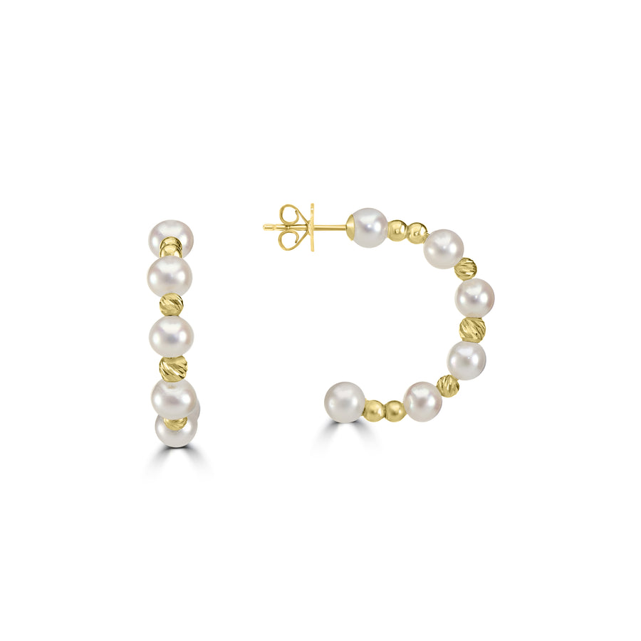 Pearl Beaded Hoop Earring in 18K YG