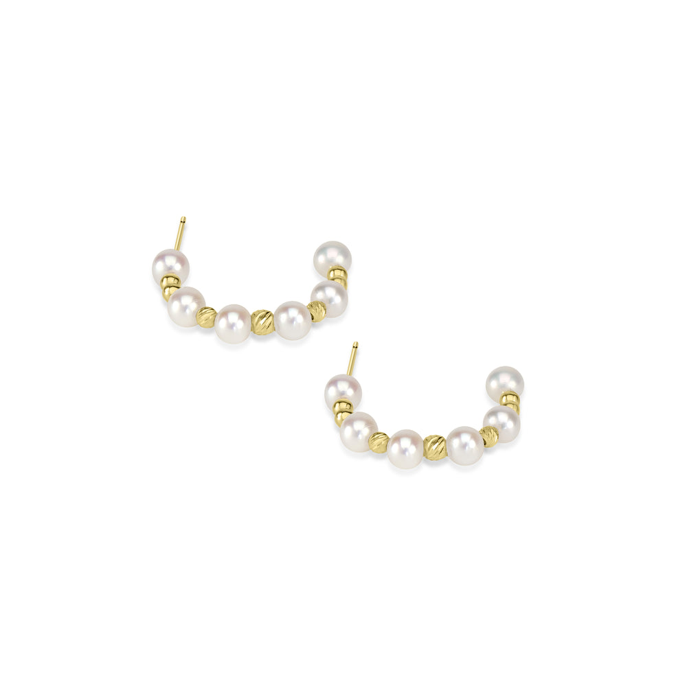 Pearl Beaded Hoop Earring in 18K YG