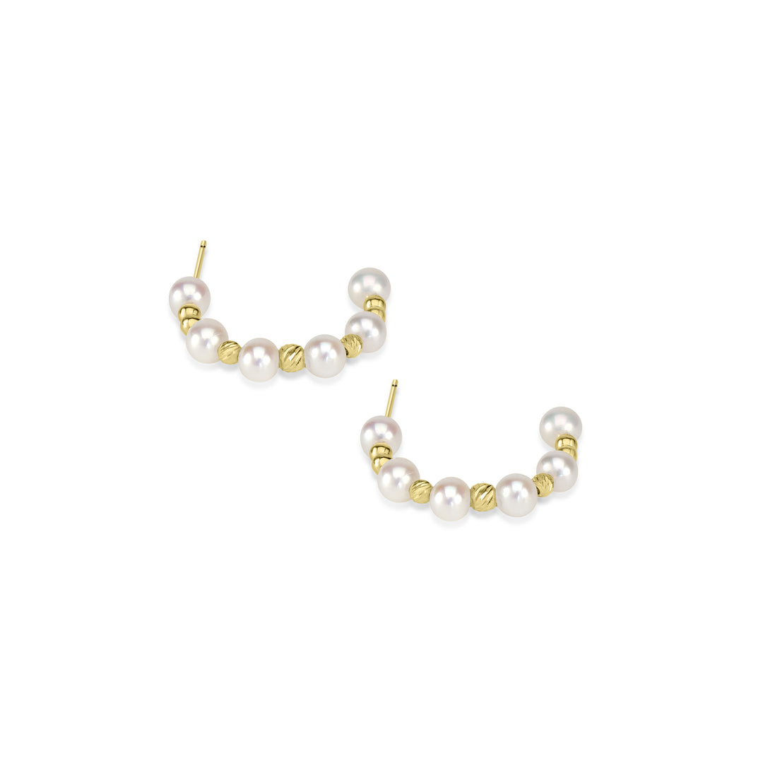 Pearl Beaded Hoop Earring in 18K YG