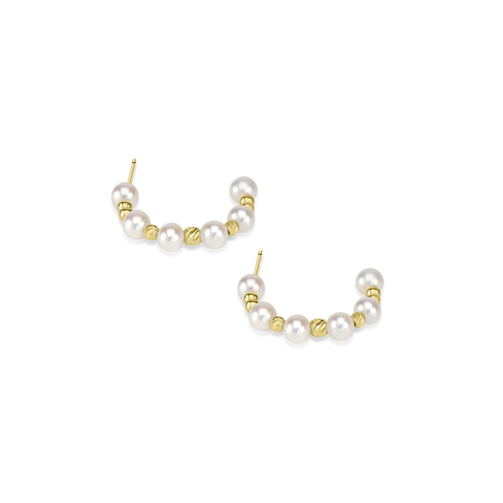 Pearl Beaded Hoop Earring in 18K YG