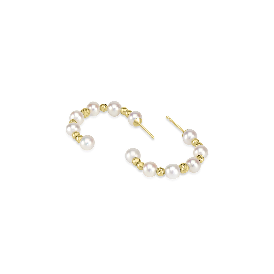 Pearl Beaded Hoop Earring in 18K YG