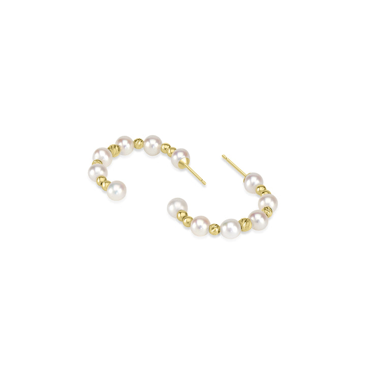 Pearl Beaded Hoop Earring in 18K YG