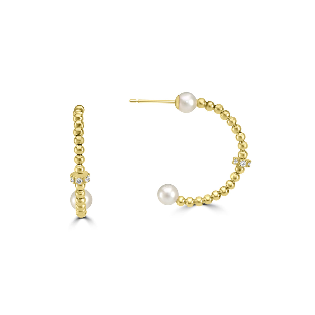 Pearl Beaded Hoop Earring in 18K YG