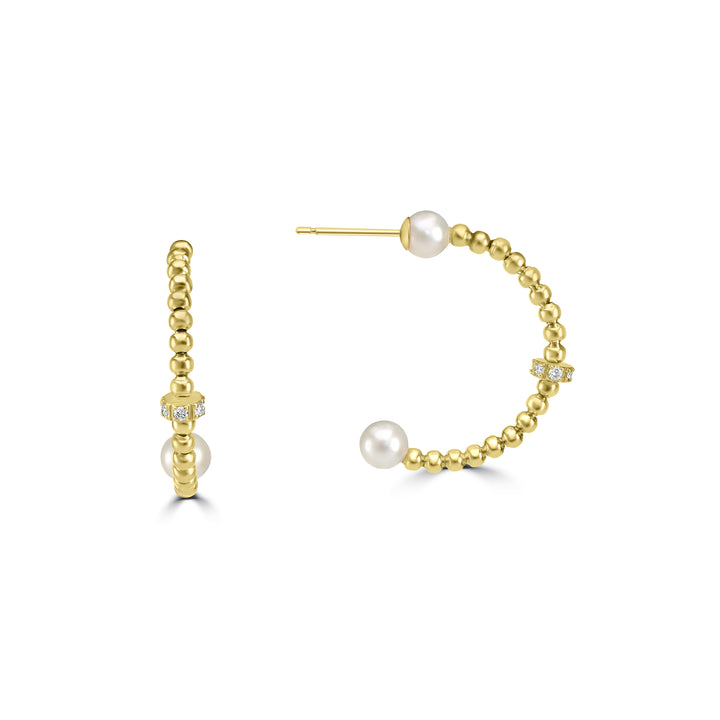 Pearl Beaded Hoop Earring in 18K YG