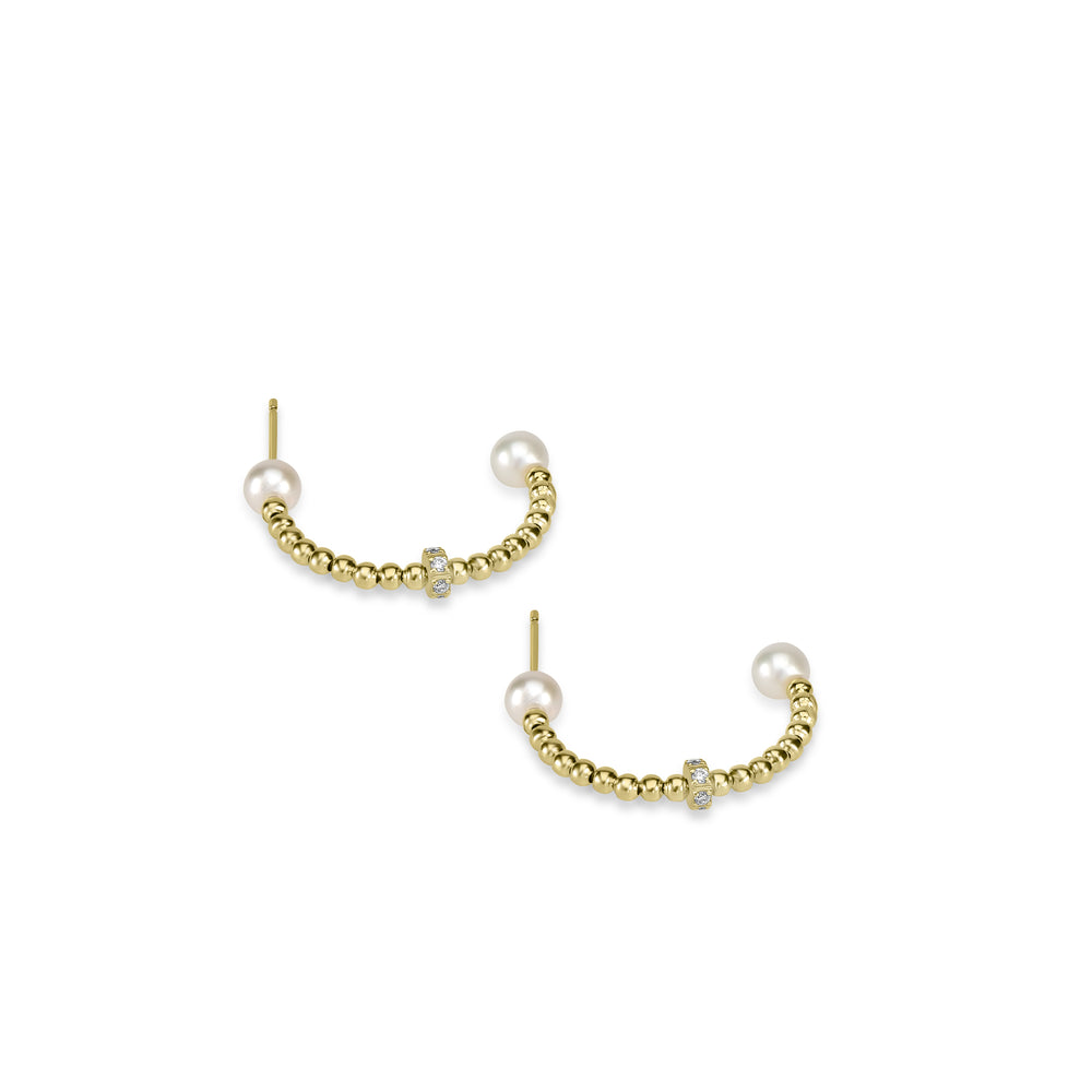 Pearl Beaded Hoop Earring in 18K YG